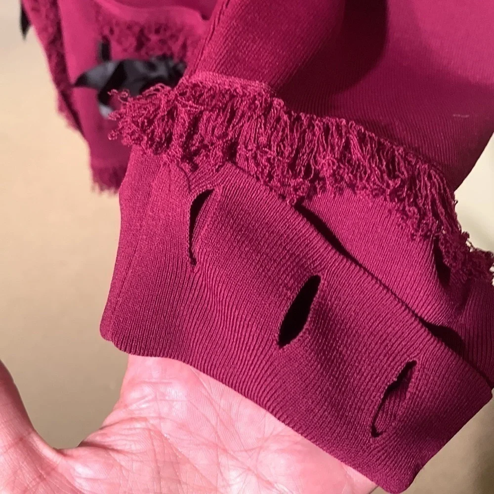 DONCASTER Frayed Edge Ribbon Detail Cardigan Sweater